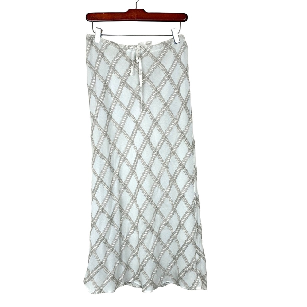 Y2K 90s Vtg Liz Claiborne Skirt M Linen Maxi Plaid Cottage Checkered Boho Office